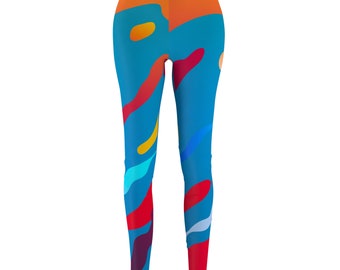 Leggings décontractés coupés-cousus multicolores style années 80 pour femmes (AOP)