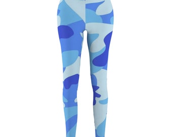 Legging décontracté coupé-cousu BLEU CAMO pour femme (AOP)