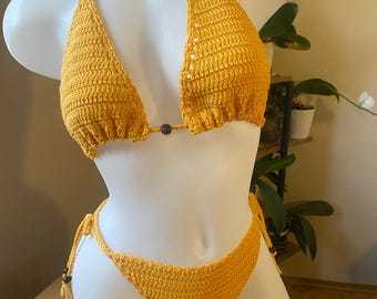 Crochet Thong Bikini Set, 100% Cotton, Different Color Options