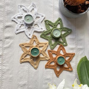 Handmade Crochet Star Tealight Holders, Custom Color 3-Pack