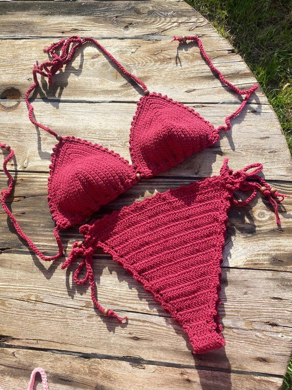 red crochet bikini top