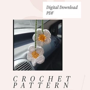 Daisy Flower Crochet Pattern PDF. Rearview Mirror Charm. Amigurumi Car Hanging Plant. Interior Decor Accessories. Gift Idea for Plant Lovers