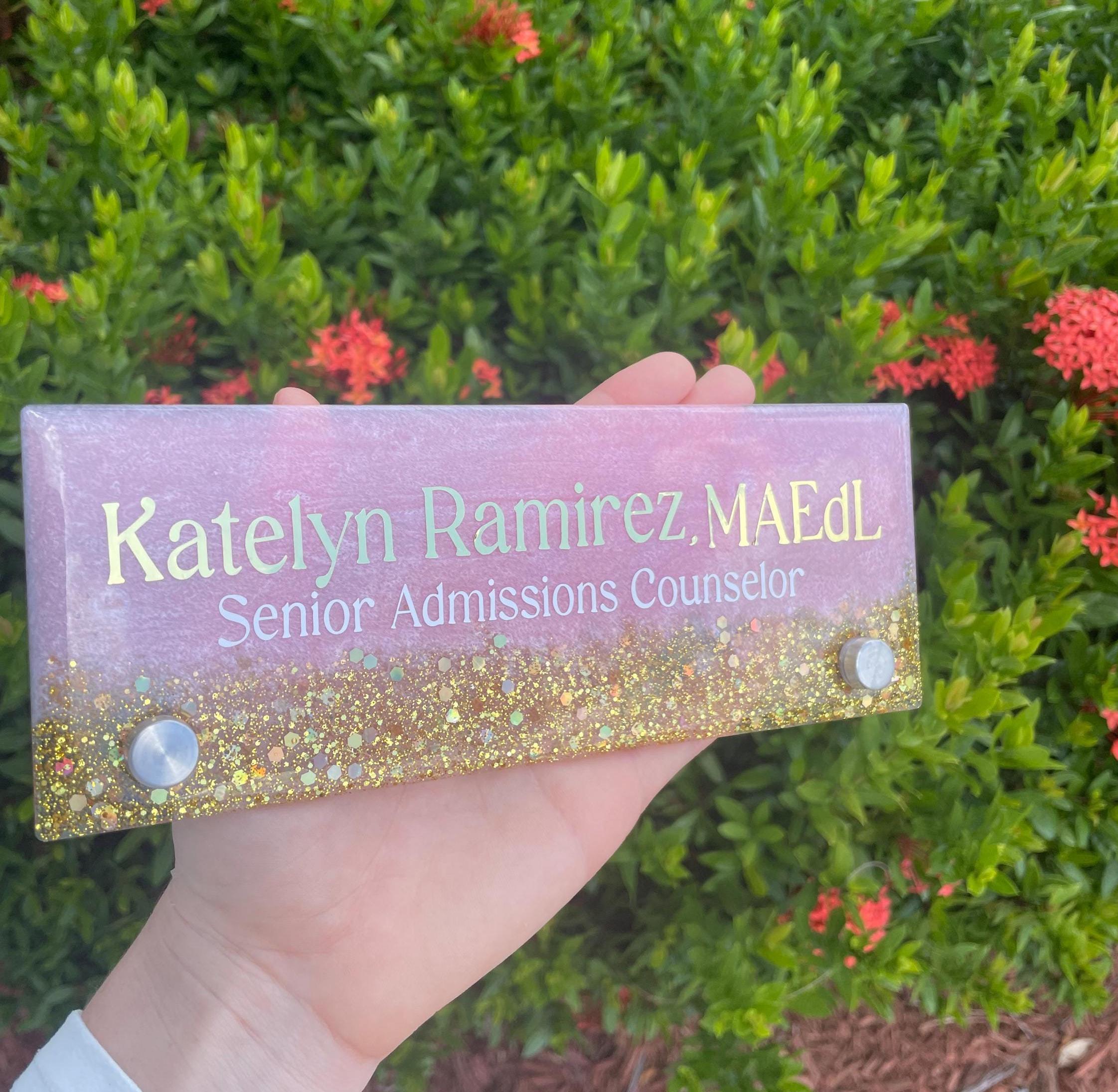 Resin Glitter Name Plates for Office, Desk, Small Business, etc.