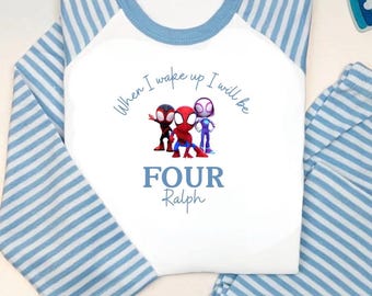 When i wake up i'll be Personalised  Spider-Man  pjs Toddler Kids Nightwear birthday lounge pyjama