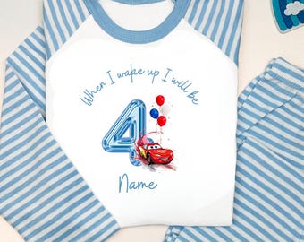 When i wake up i'll be Personalised  CARS  PJ'S / Toddler Kids Nightwear birthday lounge pyjama