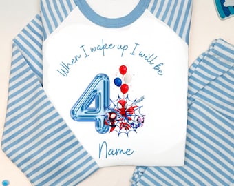 When i wake up i'll be Personalised  Spider-Man  pjs Toddler Kids Nightwear birthday lounge pyjama