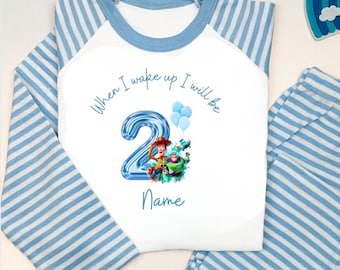 When i wake up i'll be Personalised  Toy Story pjs  Toddler Kids Nightwear birthday lounge pyjama