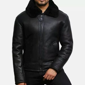 Herren Leder Schaffell Shearling Jacke Aviator Flying FUR B3 Bomber
