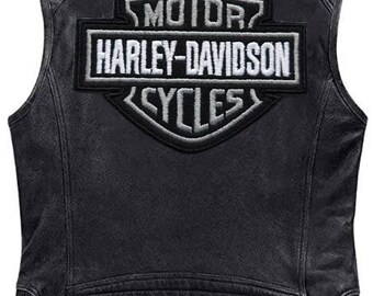 Harley Davidson Men's Moto Cafe Genuine Leather Black Biker Vest Leather Jacket