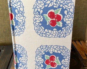 Recipe Journal Made from a 1950s Vintage Tablecloth Featuring Cherries