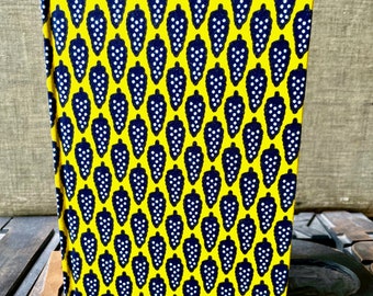 Large Lined Kitenge Fabric Journal - Yellow and Black Berry Pattern