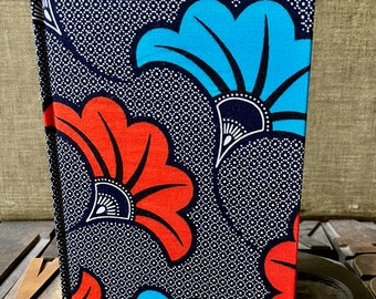 Large Lined Kitenge Fabric Journal - Red and Blue Floral Pattern