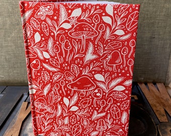 Large Unlined Fabric Covered Journal - Red Mushrooms