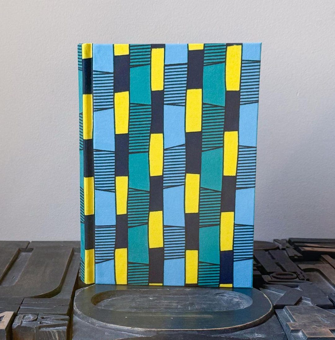 Large Lined Kitenge Fabric Journal - Blue and Yellow Geometric Pattern ...