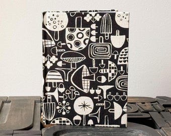 Large Lined Fabric Covered Journal - Black Mushrooms