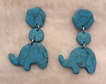 Blue Polymer Clay Dangle Earrings