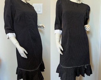 Y2K corp core pleated pin stripe quarter length sleeve shirt dress with bow detail