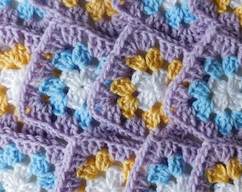 Granny Squares Blue Yellow White Lavender