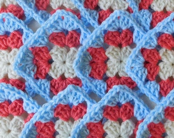 Granny Squares Off White, Flamingo, Pastel Blue Trimmed