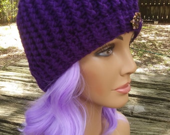Purple Stocking Cap Beanie Style Hat | Etsy