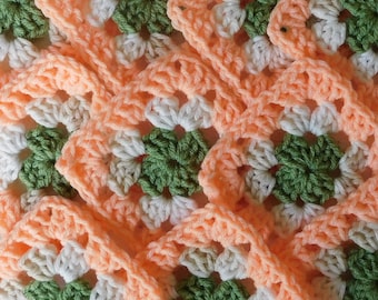 Granny Squares Green Cream Light Beige Peach Trimmed