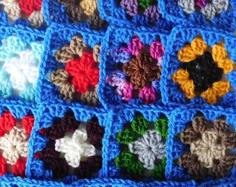 Granny Squares Multicolored Blue Trimmed