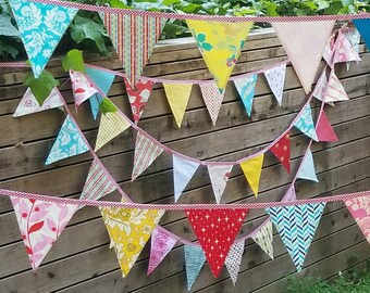 Set of TWO Extra Long Carnival Themed Fabric Bunting Banners,  26 feet in total. Vintage Circus, Designer's Choice. Weddings and Parties.