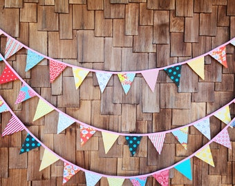 On SALE 10 Yards Carnival Theme Fabric Bunting By The Yard. Wedding Decor, Photo Prop, Party Decoration, Pennant Flags.