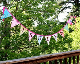 Custom Bunting, 13 Flag Personalized Banner Garland, You Choose Colors, Prints and Word