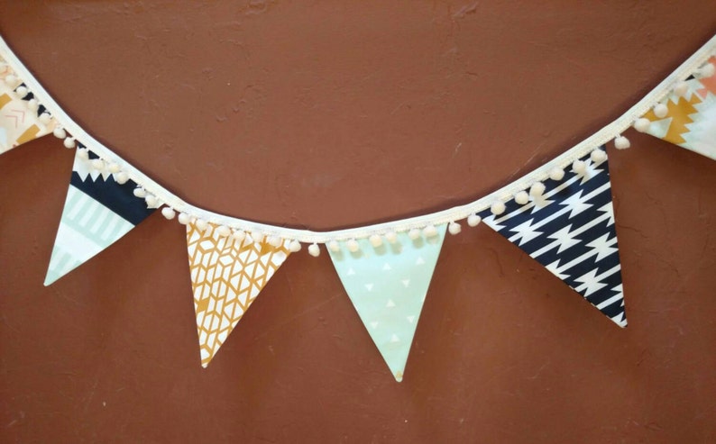 Medium Flag Arizona Fabric Bunting Flag Banner, Garland Bunting. 6 Flags in Mint, Apricot, Designer Fabric, Wedding, Birthday, Shower Decor image 3