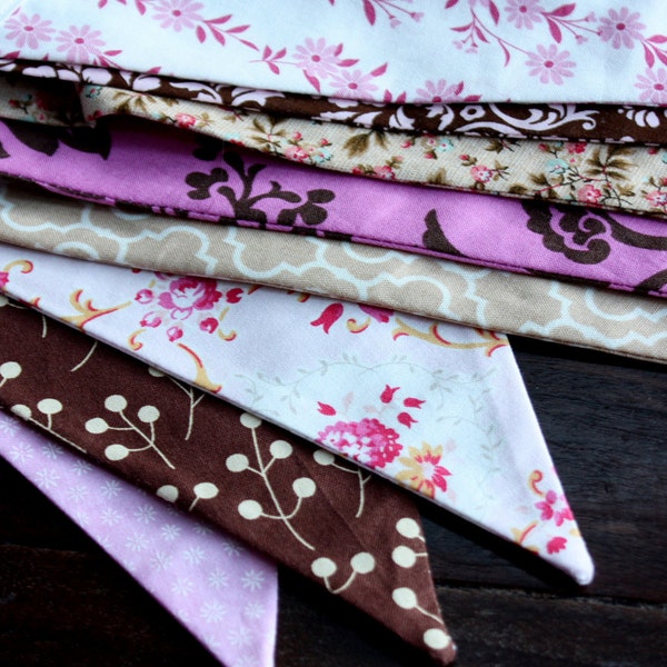 Flag Banner SALE. Light Pink and Chocolate Brown Bunting Garland, Designer's Choice, Ready To Ship Photography Prop,  Fabric Flag Bunting.