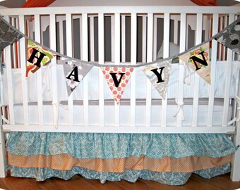 Custom Flag Banner, Personalized Bunting Flag Decoration. 7 Flags, 7 Foot Long Garland.  Up to 5 letters, with an option for more.