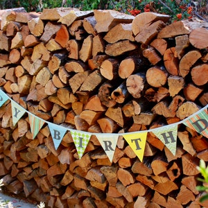 Party Bunting, Happy Birthday Banner Flags. Gender Neutral Garland Decoration. Blue & Yellow. Reversible. Ready to Ship, Similar To Shown image 1