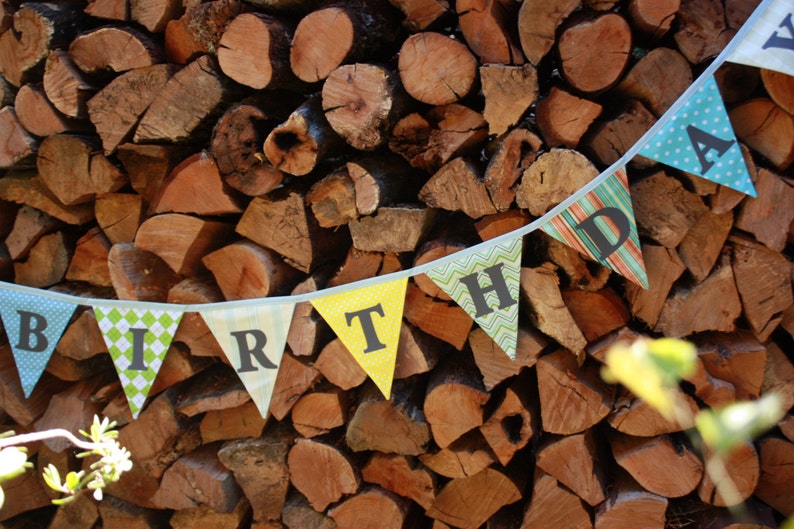 Party Bunting, Happy Birthday Banner Flags. Gender Neutral Garland Decoration. Blue & Yellow. Reversible. Ready to Ship, Similar To Shown image 4