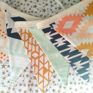 Medium Flag Arizona Fabric Bunting Flag Banner, Garland Bunting. 6 Flags in Mint, Apricot, Designer Fabric, Wedding, Birthday, Shower Decor image 2