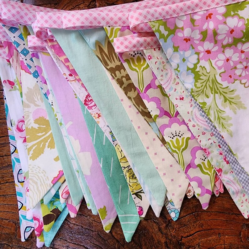 Wedding Bunting, Long Flag Pennant Banner, Event Decor, Photo Prop, 40 feet, Cotton Fabrics in a Mix of Designer's Choice Prints. Birthday. image 8