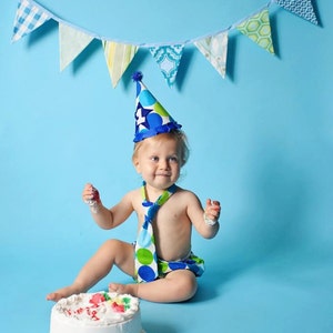 Boy's Fabric Flag Bunting Decoration, Designer's Choice Blue and Green Flag Banner, Photo Prop, Party Decoration. 7 Medium Sized Flags. image 2