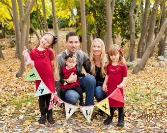 Family, Bunting Flag Photo Prop Decoration. Banner Holiday Decor. Very Chic. Custom Available.