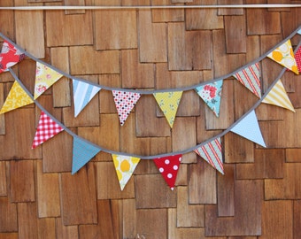 Carnival Theme Fabric Bunting in Boy or Girl Theme,12 Flags, Wedding Decor, Photo Prop, Party Decor, Pennant Flags. 6' Medium Flags.