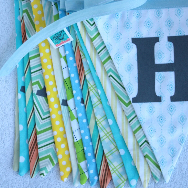 Party Bunting, Happy Birthday Banner Flags. Gender Neutral Garland Decoration. Blue & Yellow. Reversible. Ready to Ship, Similar To Shown image 2