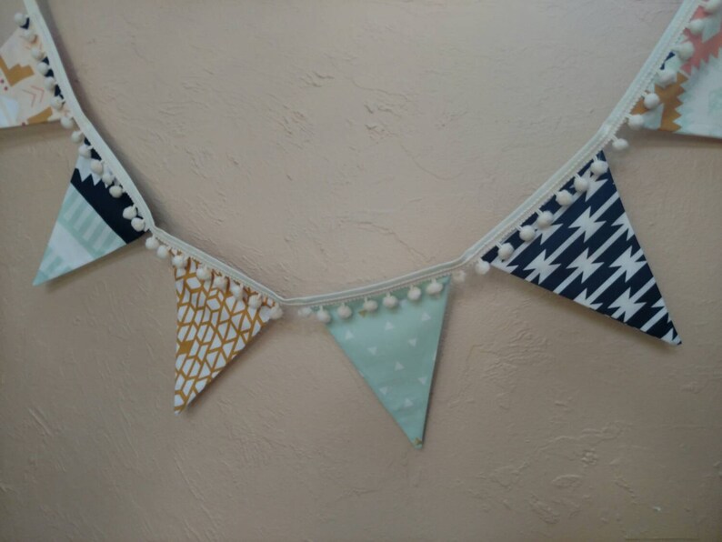 Medium Flag Arizona Fabric Bunting Flag Banner, Garland Bunting. 6 Flags in Mint, Apricot, Designer Fabric, Wedding, Birthday, Shower Decor image 4