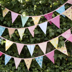 Wedding Bunting, Long Flag Pennant Banner, Event Decor, Photo Prop, 40 feet, Cotton Fabrics in a Mix of Designer's Choice Prints. Birthday. image 4