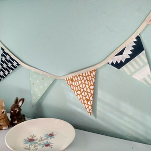 Medium Flag Arizona Fabric Bunting Flag Banner, Garland Bunting. 6 Flags in Mint, Apricot, Designer Fabric, Wedding, Birthday, Shower Decor image 1