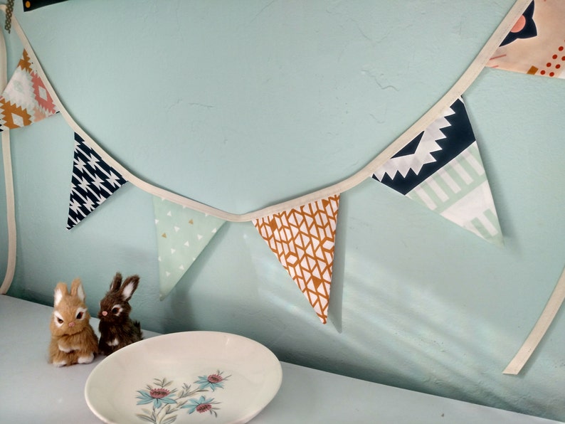 Medium Flag Arizona Fabric Bunting Flag Banner, Garland Bunting. 6 Flags in Mint, Apricot, Designer Fabric, Wedding, Birthday, Shower Decor image 1