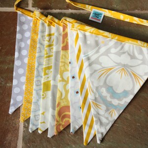 On Sale Designer's Choice Yellow and Gray Bunting Flags. 9 Large Flag Fabric Banner, Photo Prop, Party Decoration image 3