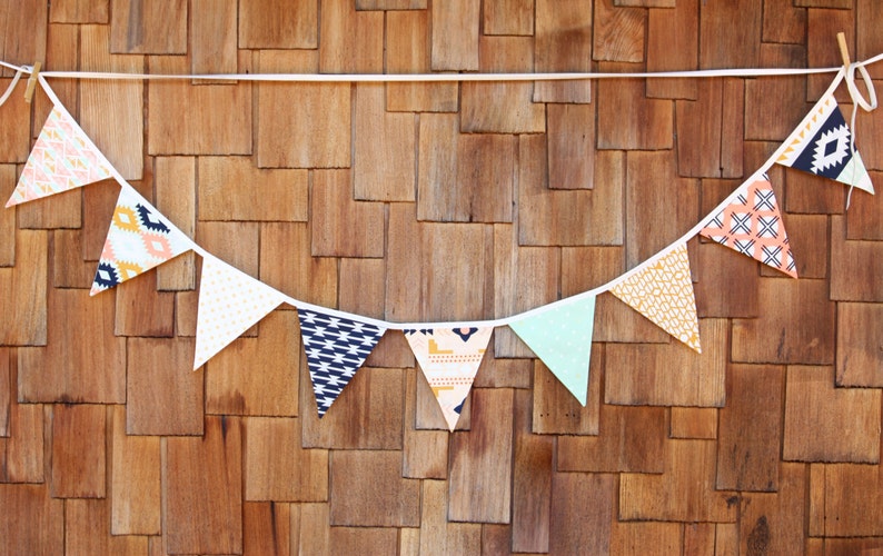 Medium Flag Arizona Fabric Bunting Flag Banner, Garland Bunting. 6 Flags in Mint, Apricot, Designer Fabric, Wedding, Birthday, Shower Decor image 5