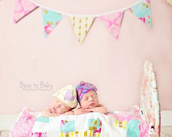 Custom Bunting, 9 Large Fabric Flags Featuring Cotton Fabrics in Your Favorite Color Scheme. Personalization Optional.