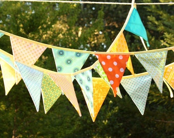 Best Selling Item Colorful Fabric Bunting Banner Prop Decoration in Orange, Green, Yellow and Aqua. Designer's Choice. Best Seller.