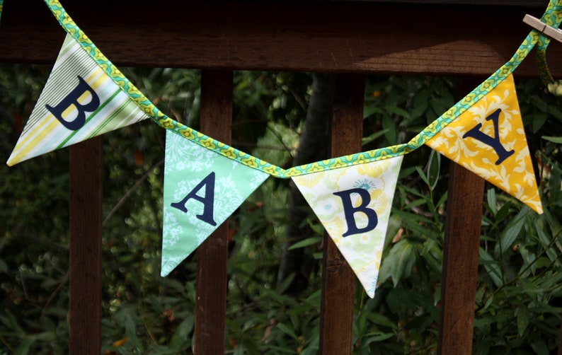 Boy's Fabric Flag Bunting Decoration, Designer's Choice Blue and Green Flag Banner, Photo Prop, Party Decoration. 7 Medium Sized Flags. image 5