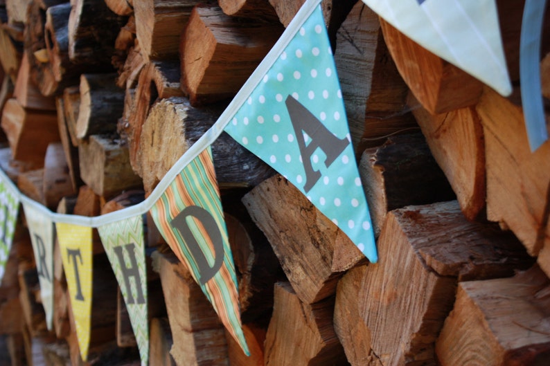 Party Bunting, Happy Birthday Banner Flags. Gender Neutral Garland Decoration. Blue & Yellow. Reversible. Ready to Ship, Similar To Shown image 5